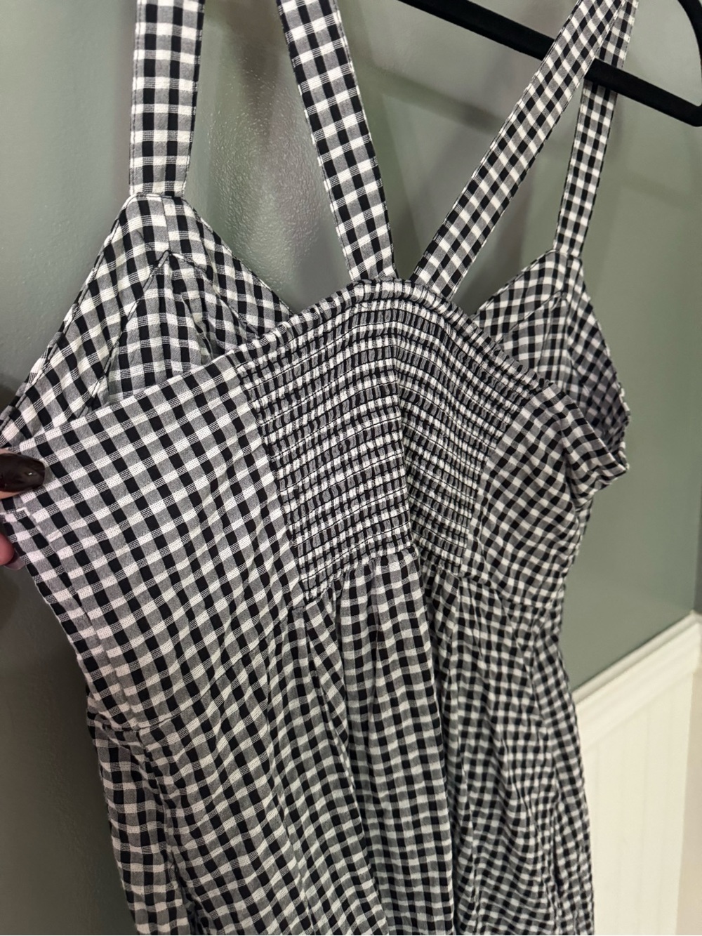 Madewell Black & White Gingham Smocked Back Sundress with Straps - Picture 6 of 7